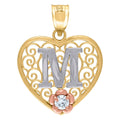 Tri color Gold Love Heart Letter M Charm Pendant Necklace M899819