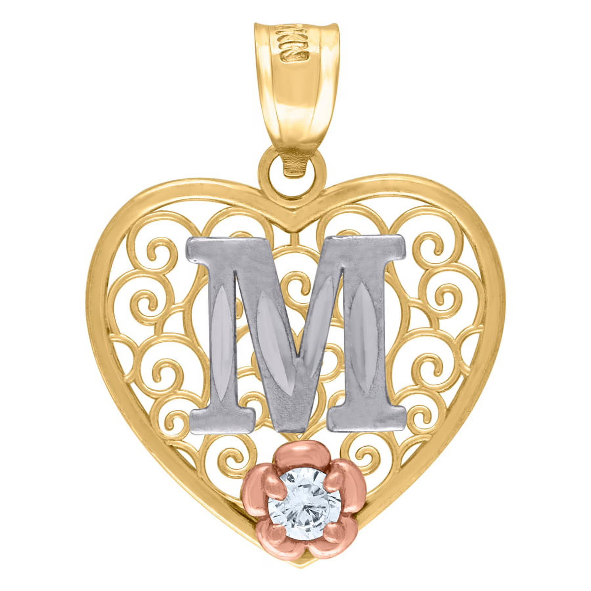 Tri color Gold Love Heart Letter M Charm Pendant Necklace M899819