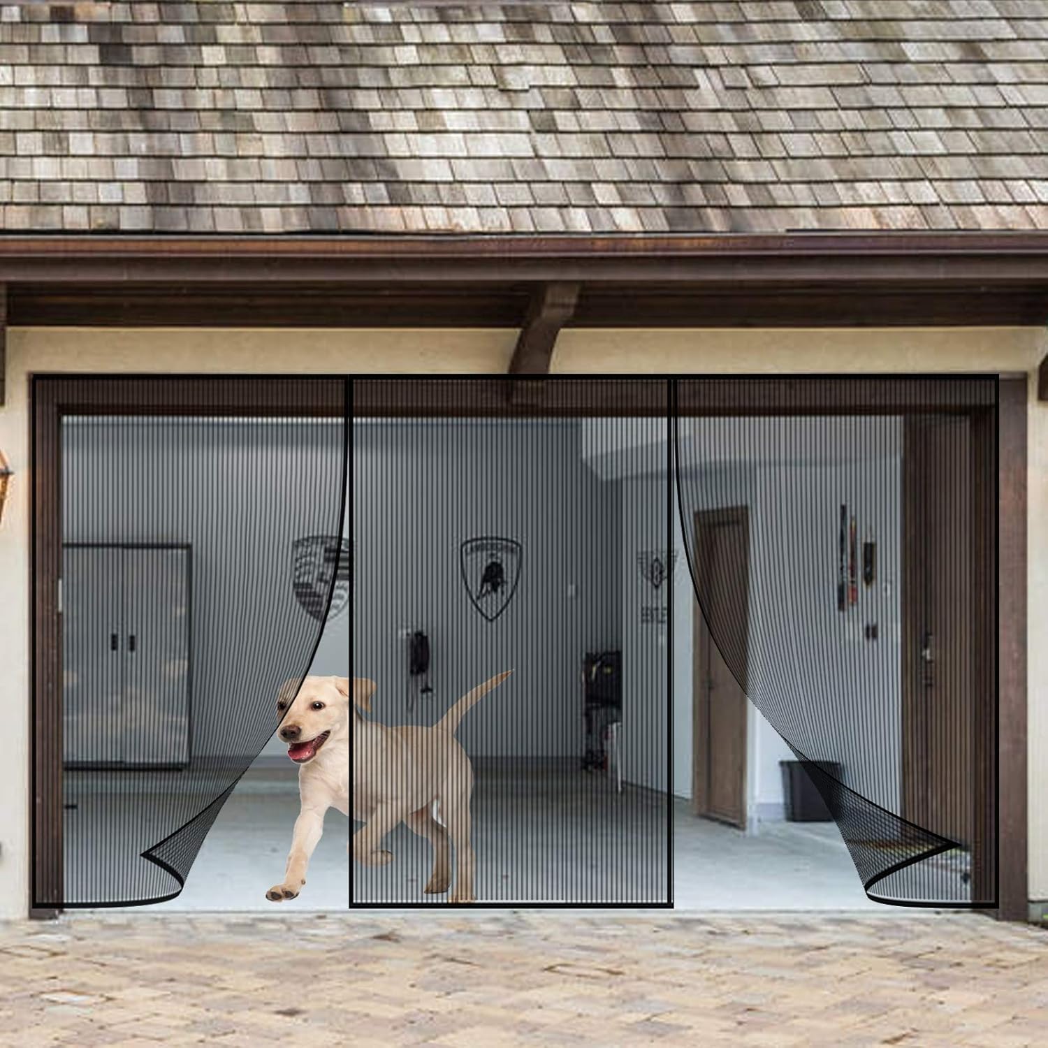 Retractable Magnetic Garage Door Screen Mesh Net, Pack of 2 H287161