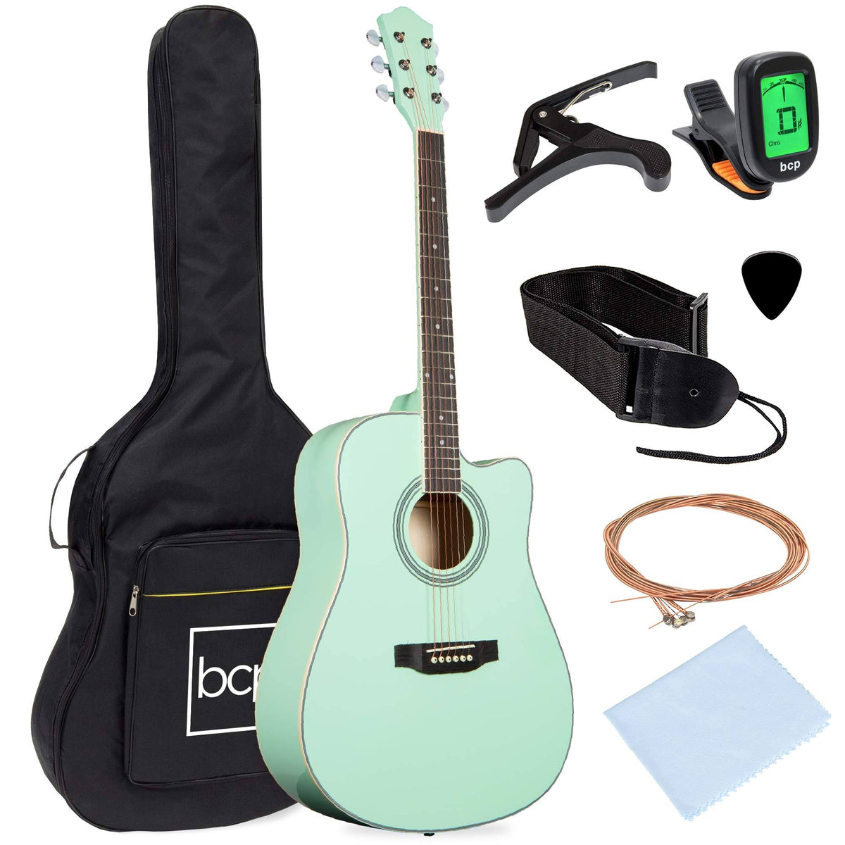 41in Full Size Beginner Acoustic Guitar Set with Case, Strap, Capo, Strings, Tuner Q93440