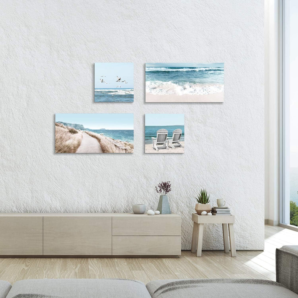 Coastal Chairs & Seagulls Canvas Wall Art Painting Print, 2 Panels N476379