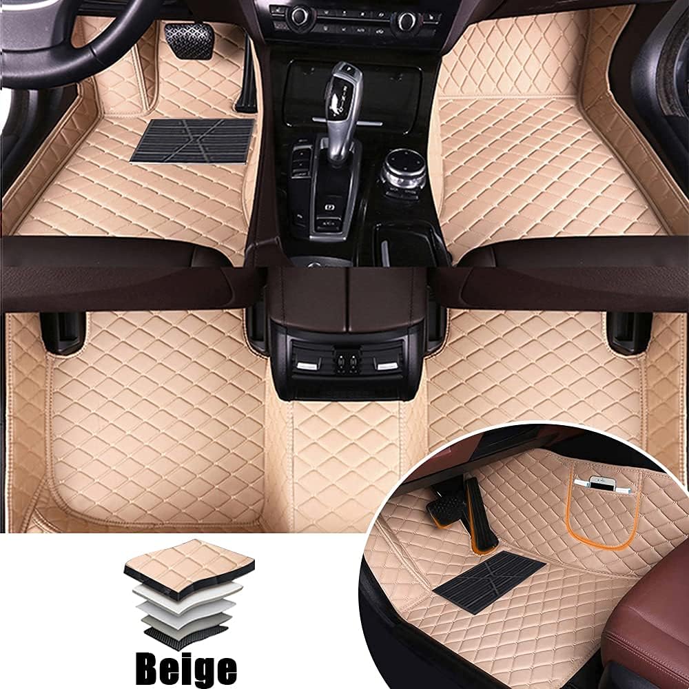 Leather Car Floor Mats Front ＆ Rear Full Coverage Liner/Set (Gold Color) B145033