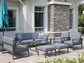 Grey 8 Piece Aluminum Outdoor Sectional Sofa with Ottomans and Coffee Table V27092