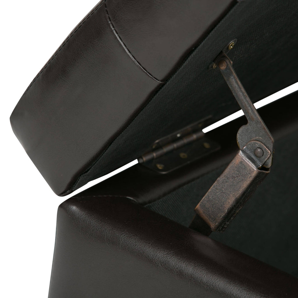 Distressed Saddle Brown Faux Leather Storage Ottoman A4709