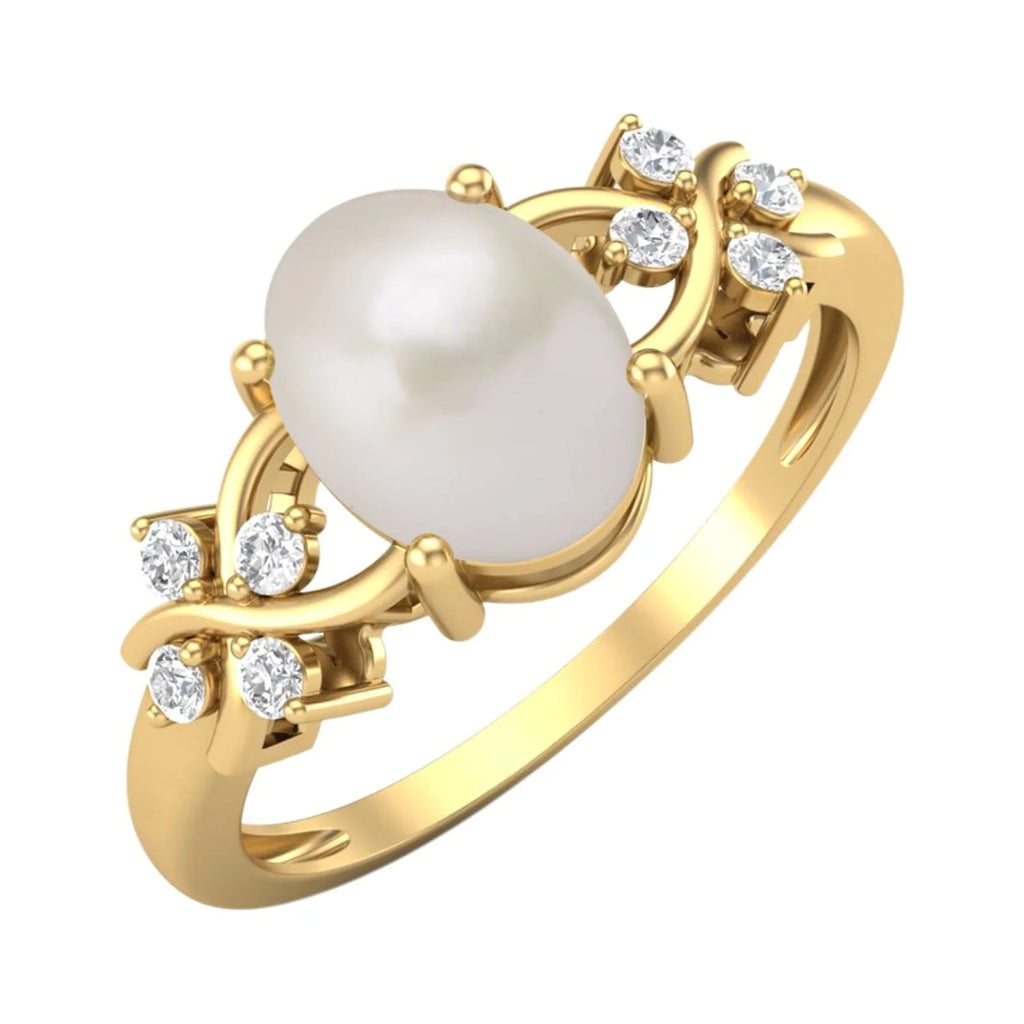 925 Silver Gold Vermeil Oval Pearl Ring C917383