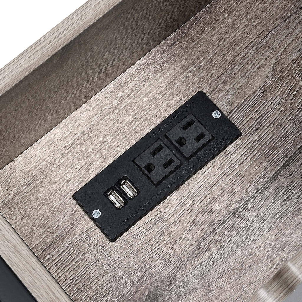 Flip Top End Table with Charging Station Sandstone/Black V8751