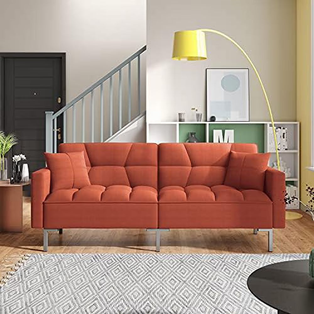 Modern Linen Convertible Futon Sofa Bed with 2 Pillows T967294