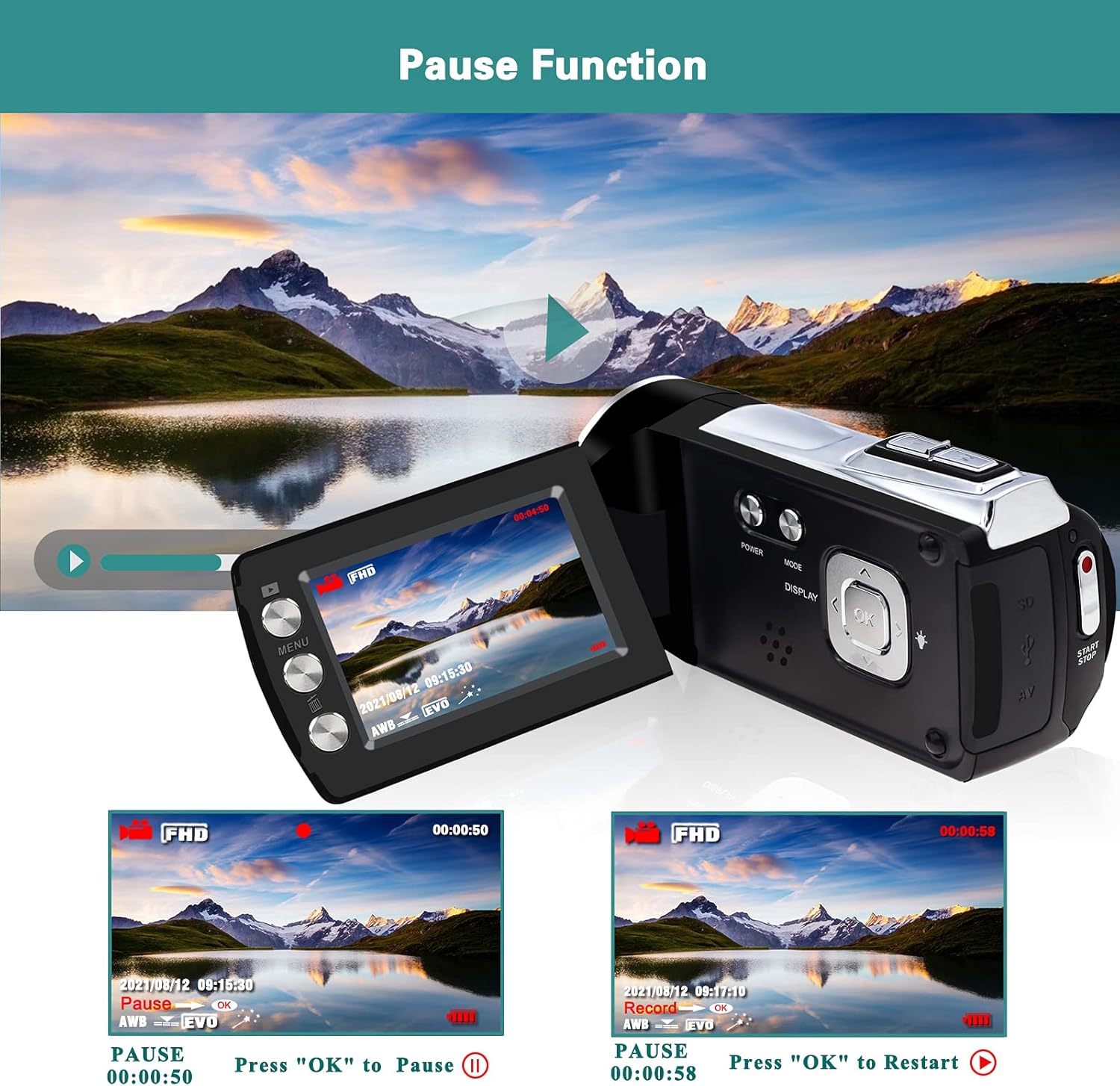 FHD 1080p Vlogging Camera Recorder 2.7 Inch 270 Degree Rotation LCD Video Camera, Pack of 2 X53601