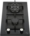 2 Burner 12 Inch Built-in LPG/Propane Gas Stove Top Glass Surface Cast Iron Cooktop K638