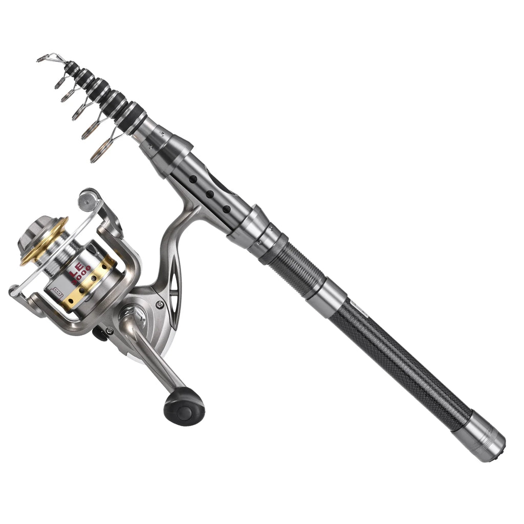 2PCS Telescopic Carbon Fiber Spinning Rod and Reel Combo Set I7691
