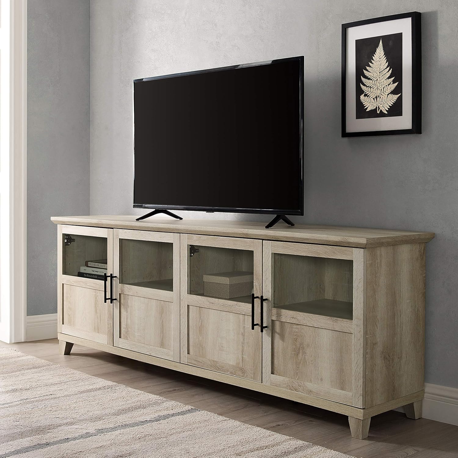 White Oak 70 Inch Glass and Wood TV Stand L338