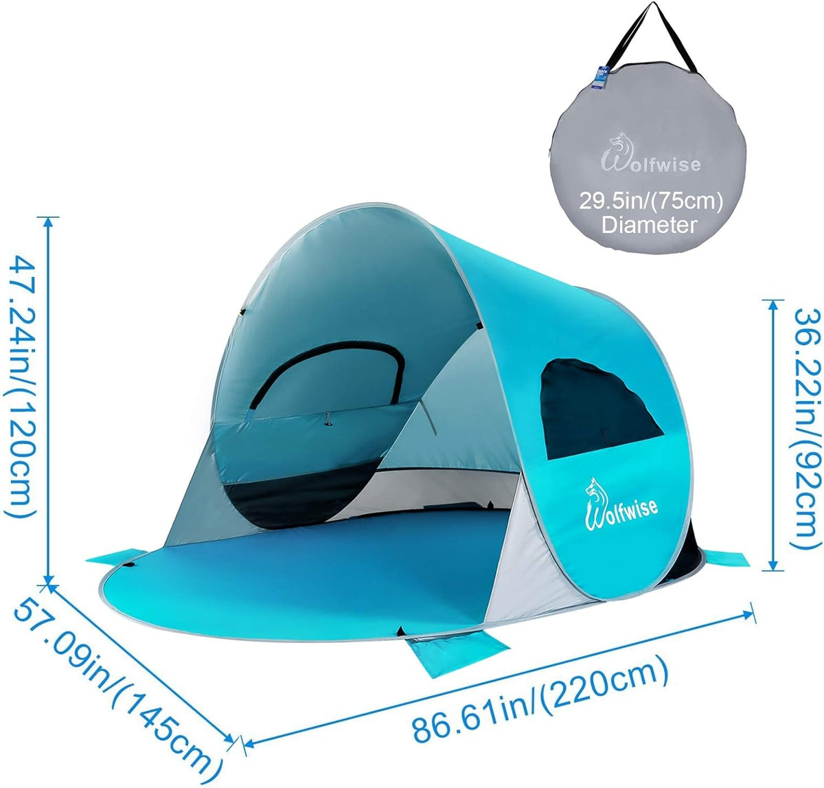 UPF 50+ Pop Up 3-4 Person Beach Tent Sun Shelter O96131