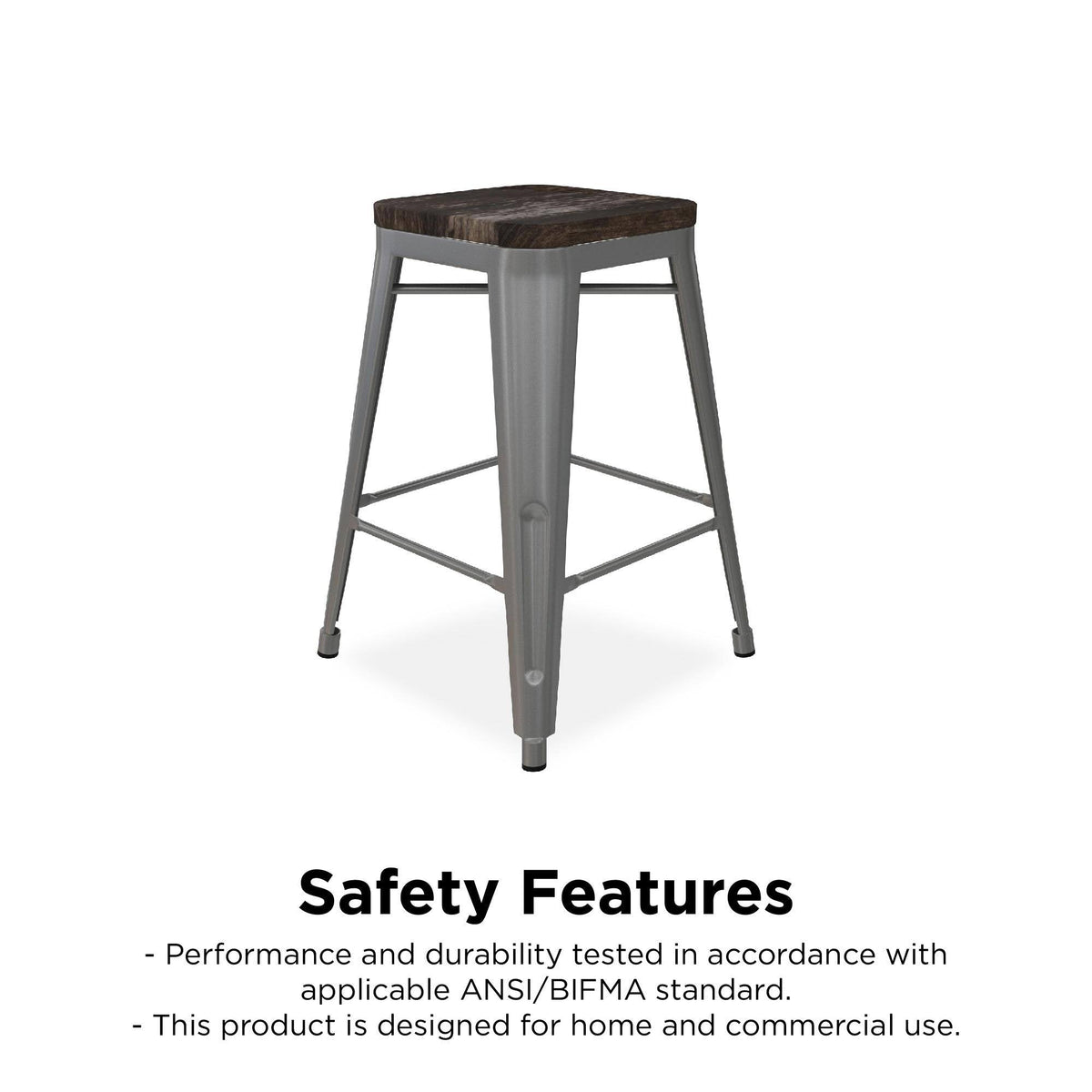 24-Inch Metal Counter Stool with Wood Seat (Set of 2) - Silver S375