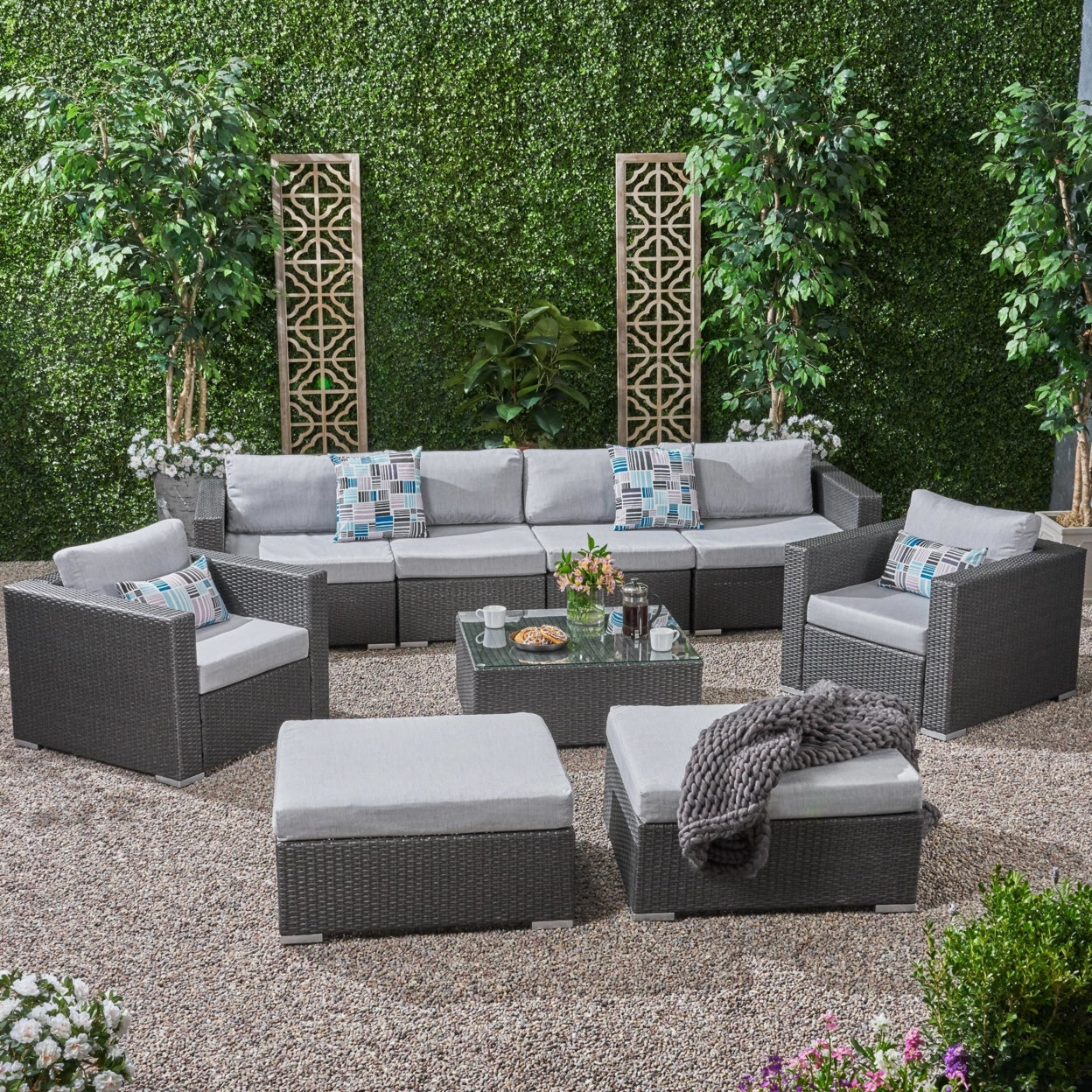 9pc Outdoor Wicker Sectional Sofa Set with Cushions U124511