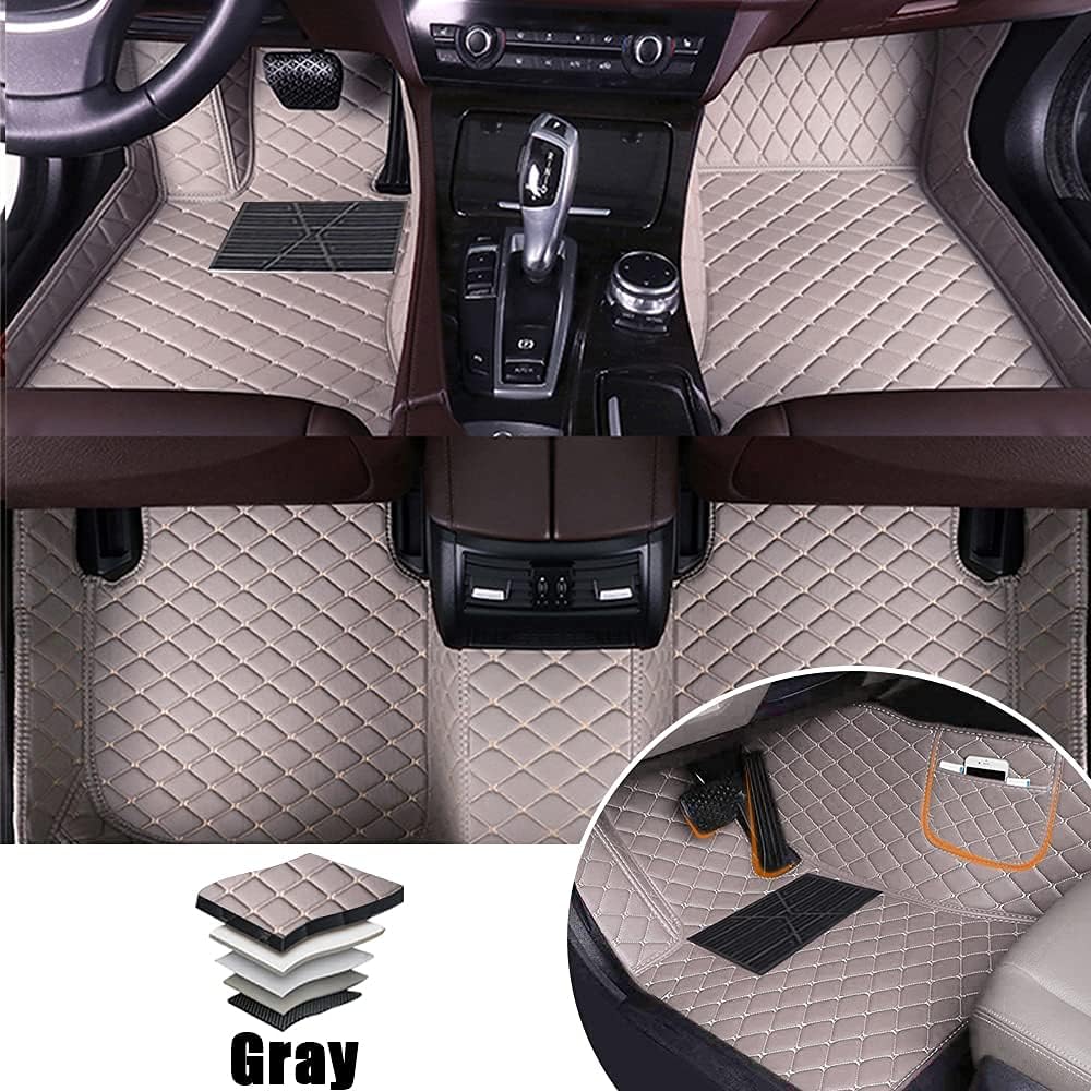 Leather Car Floor Mats Front ＆ Rear Full Coverage Liner/Set (Gold Color) B145033
