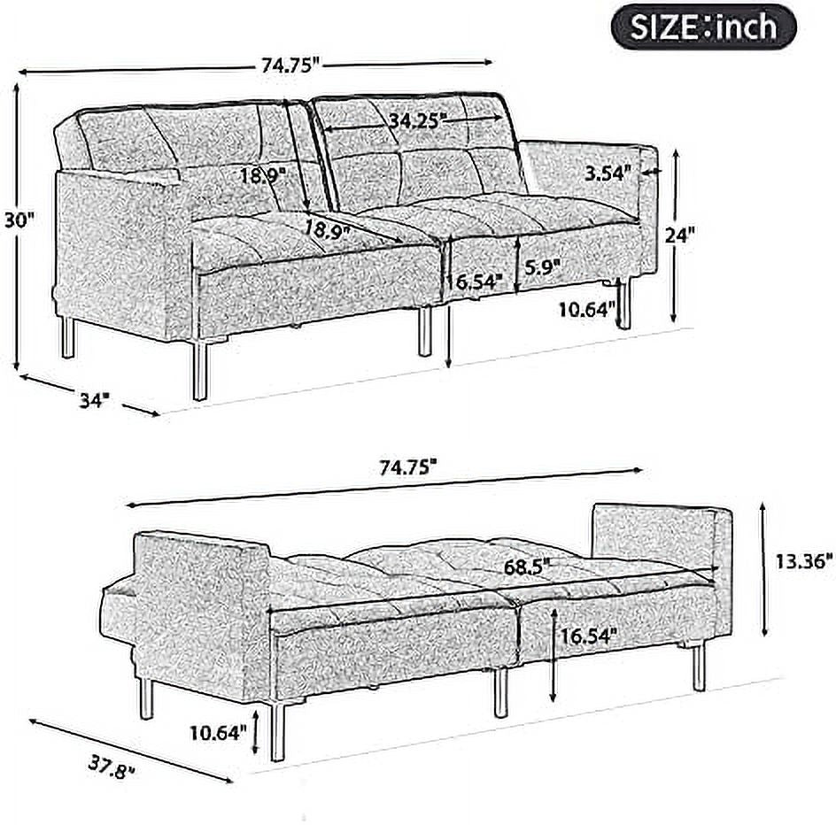 Modern Linen Convertible Futon Sofa Bed with 2 Pillows T967294