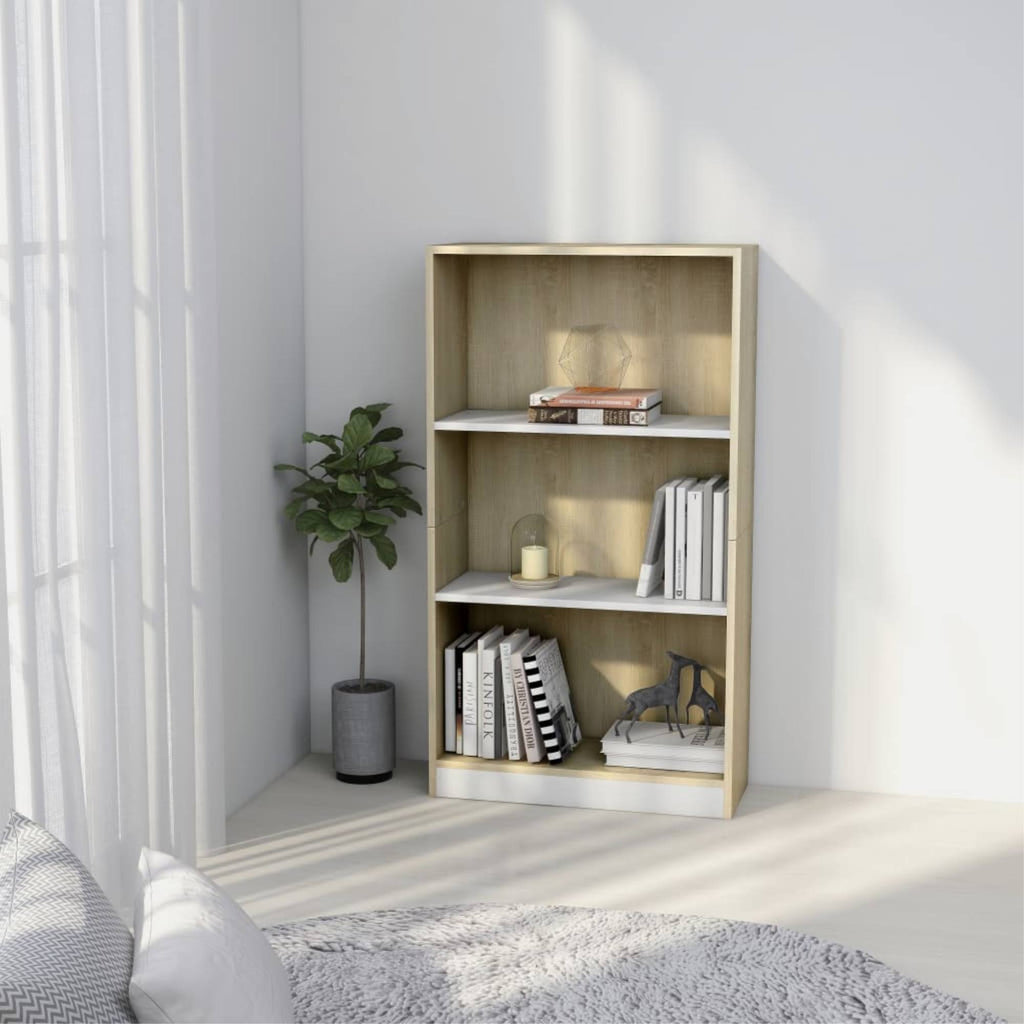 3-Tier Book Cabinet White and Sonoma Oak Chipboard S99919
