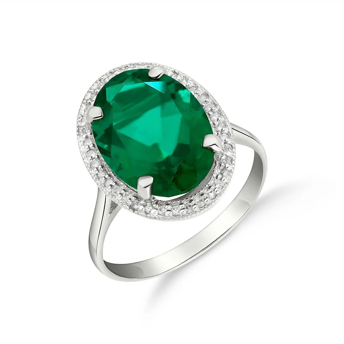 14K Solid White Gold Emerald Ring with Natural Diamonds Halo Ring (9.5) Y1800