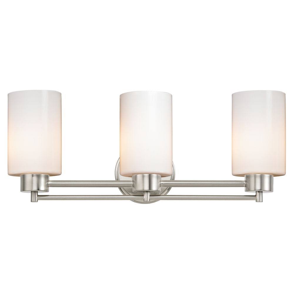 Satin Nickel Bathroom Light with White Glass F74688