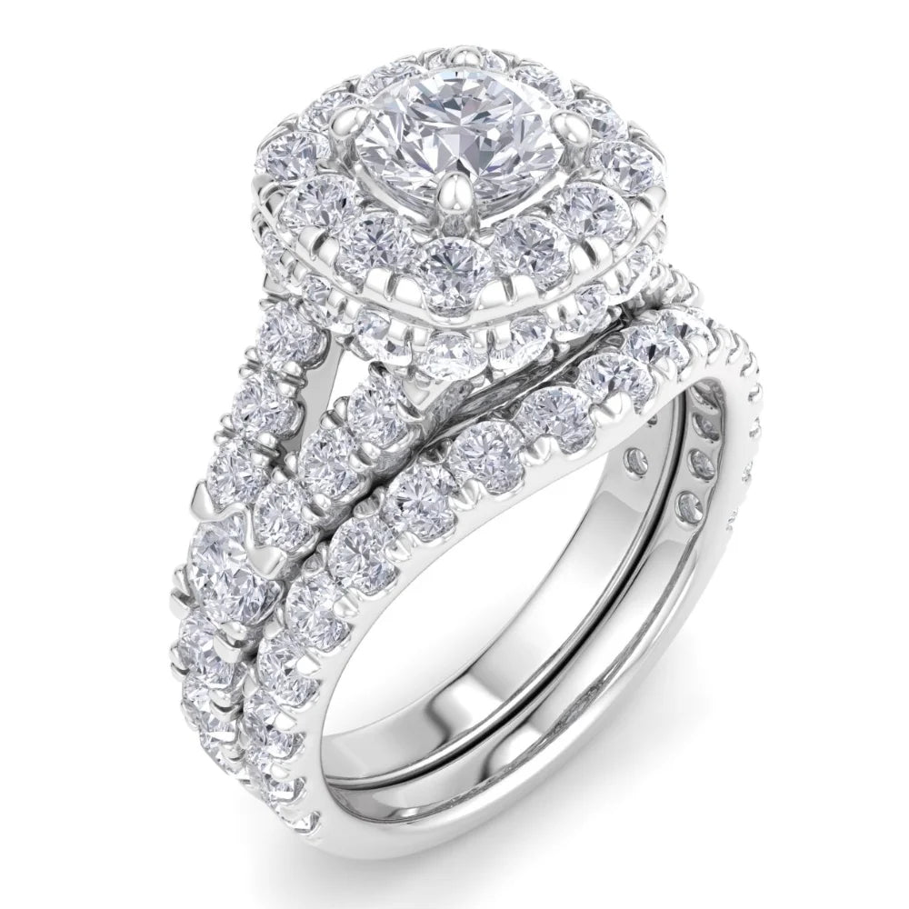3 1/2Ct Cushion Halo Diamond Engagement Set in White Yellow Rose Gold P66181