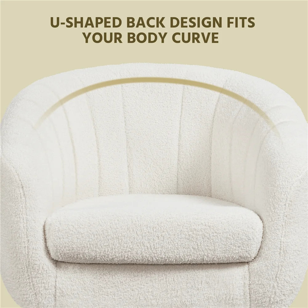 Ivory Tufted Boucle Barrel Accent Armchair with Gold Metal Legs M571