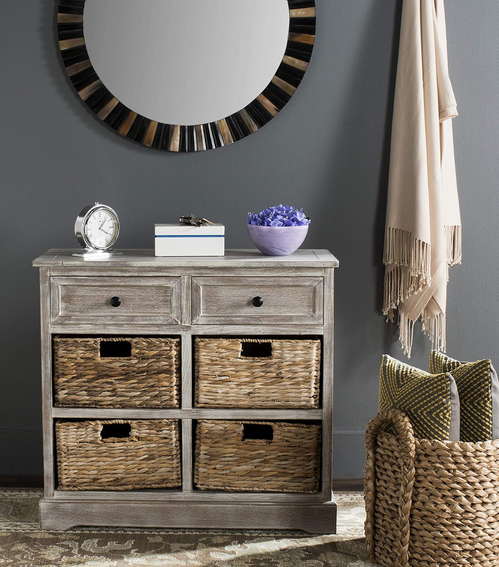 Whitewash Wicker Basket Storage Unit L27344