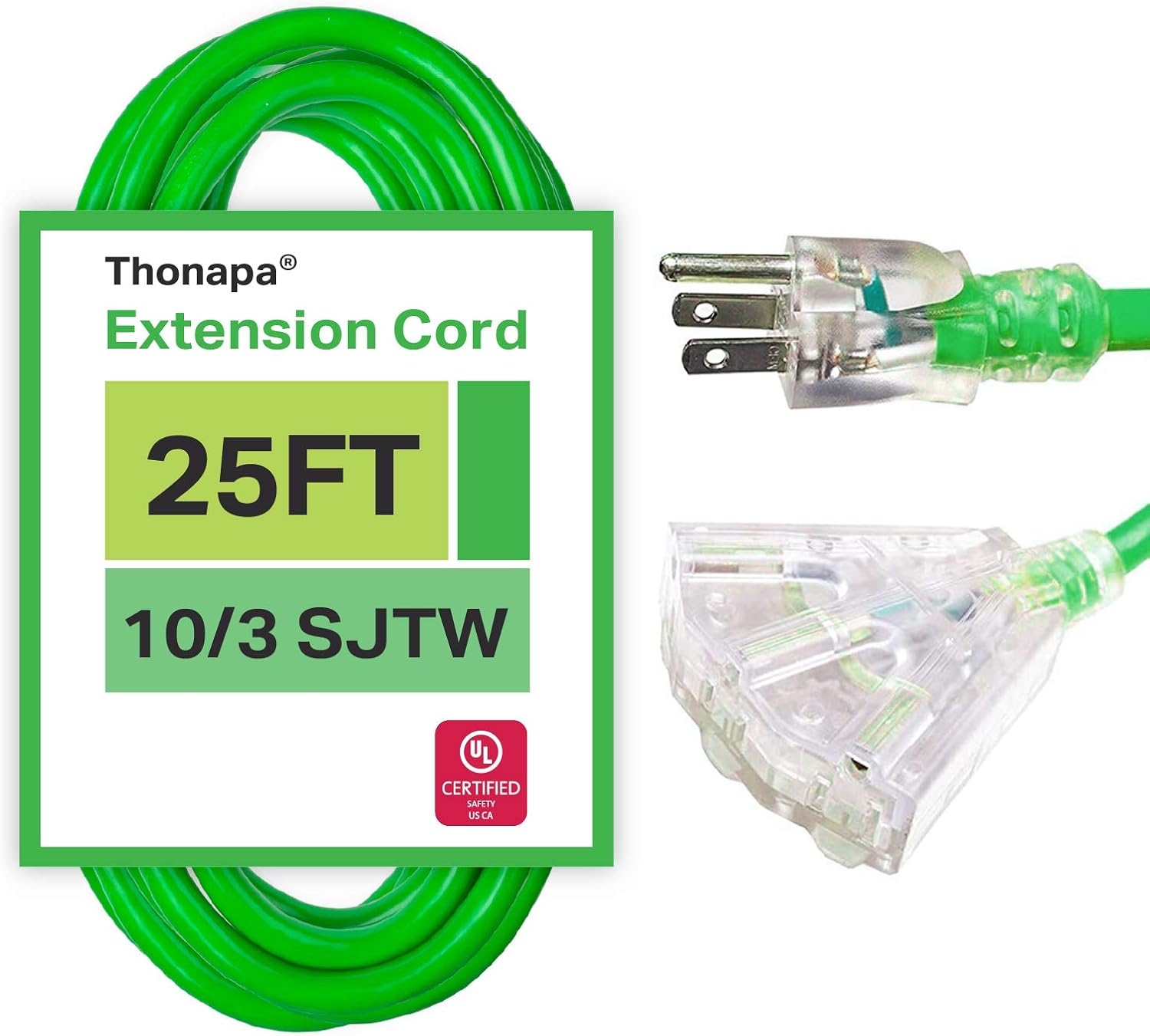 50 Foot Yellow 10/3 SJTW 10 Gauge Outdoor Extension Cord with 3 Outlets W6279