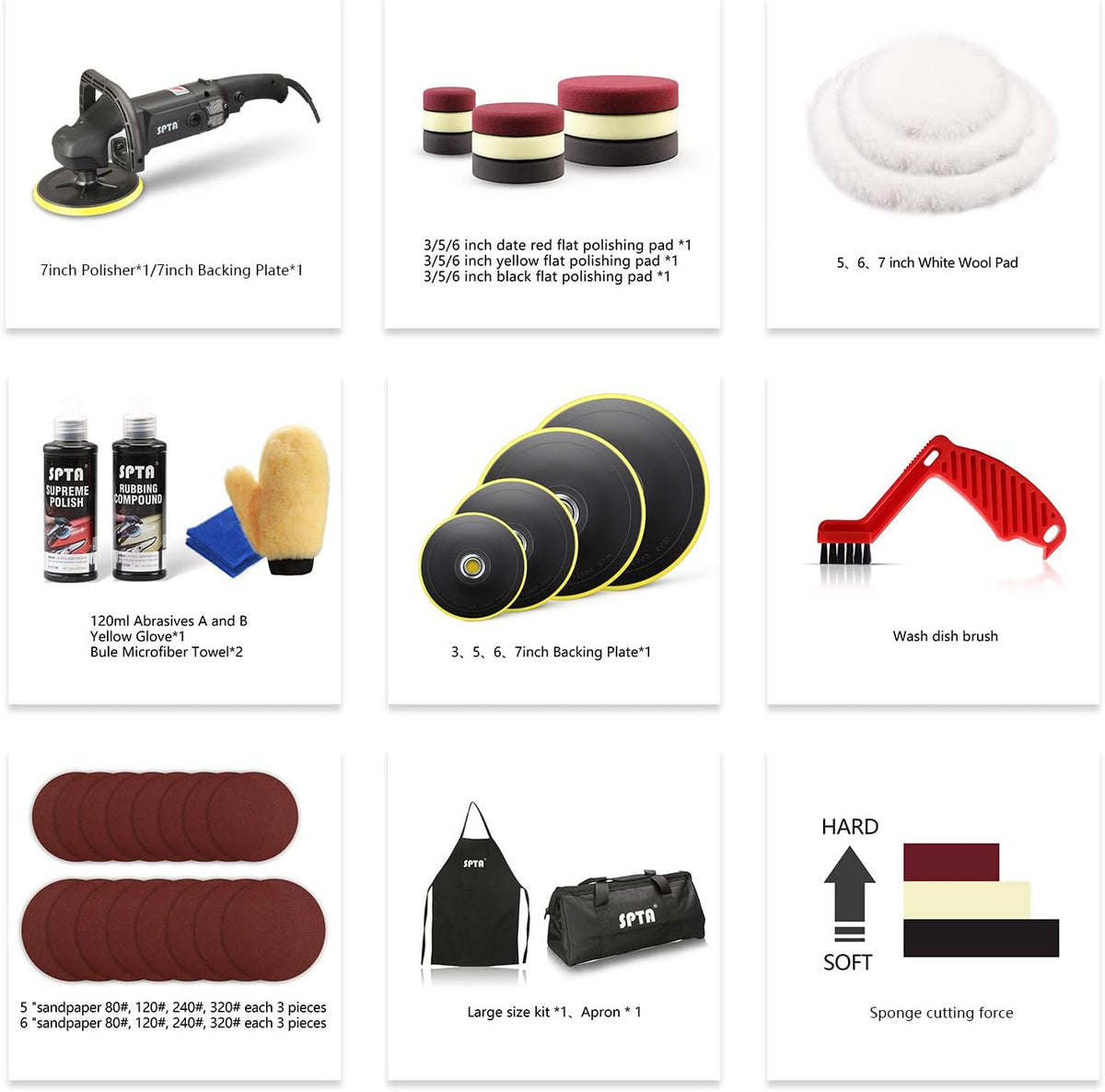 7 Inch 180mm Rotary Polisher & Polishing Pads Set E73275