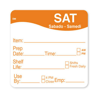 Shelf Life Saturday Label 250 Roll Pack of 12 K644899