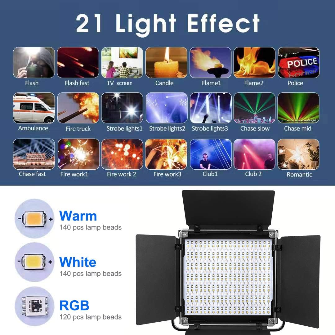 2-Pack RGB LED Video Light Kits with Remote Control 40W Bi-Color Variable CRI 96+ with Stands & Bag R4619