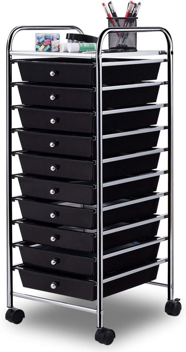 10 Drawer Rolling Storage Cart (Black) F4981