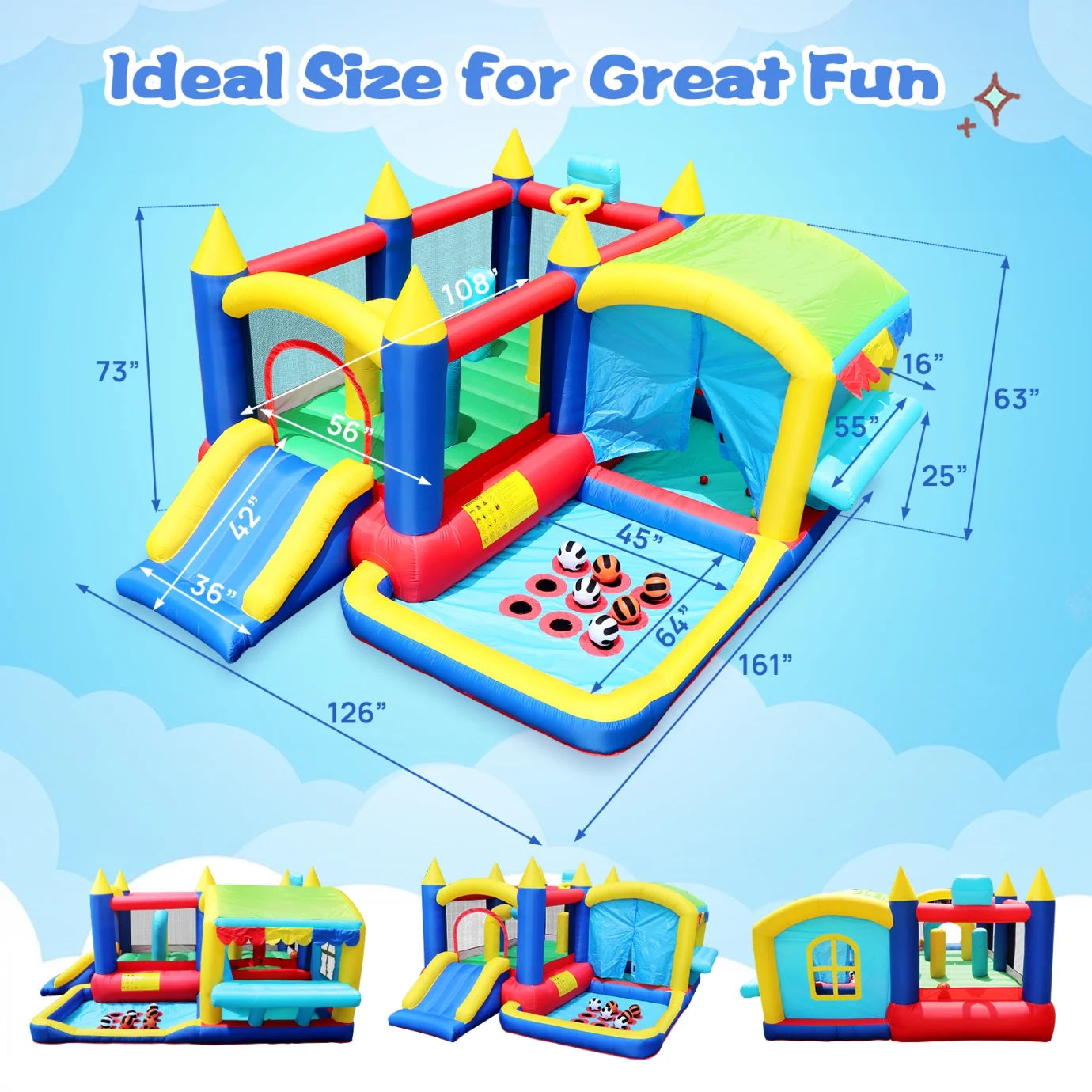 7 in 1 Inflatable Bounce House with Ball Pit & Basketball Hoop N8449