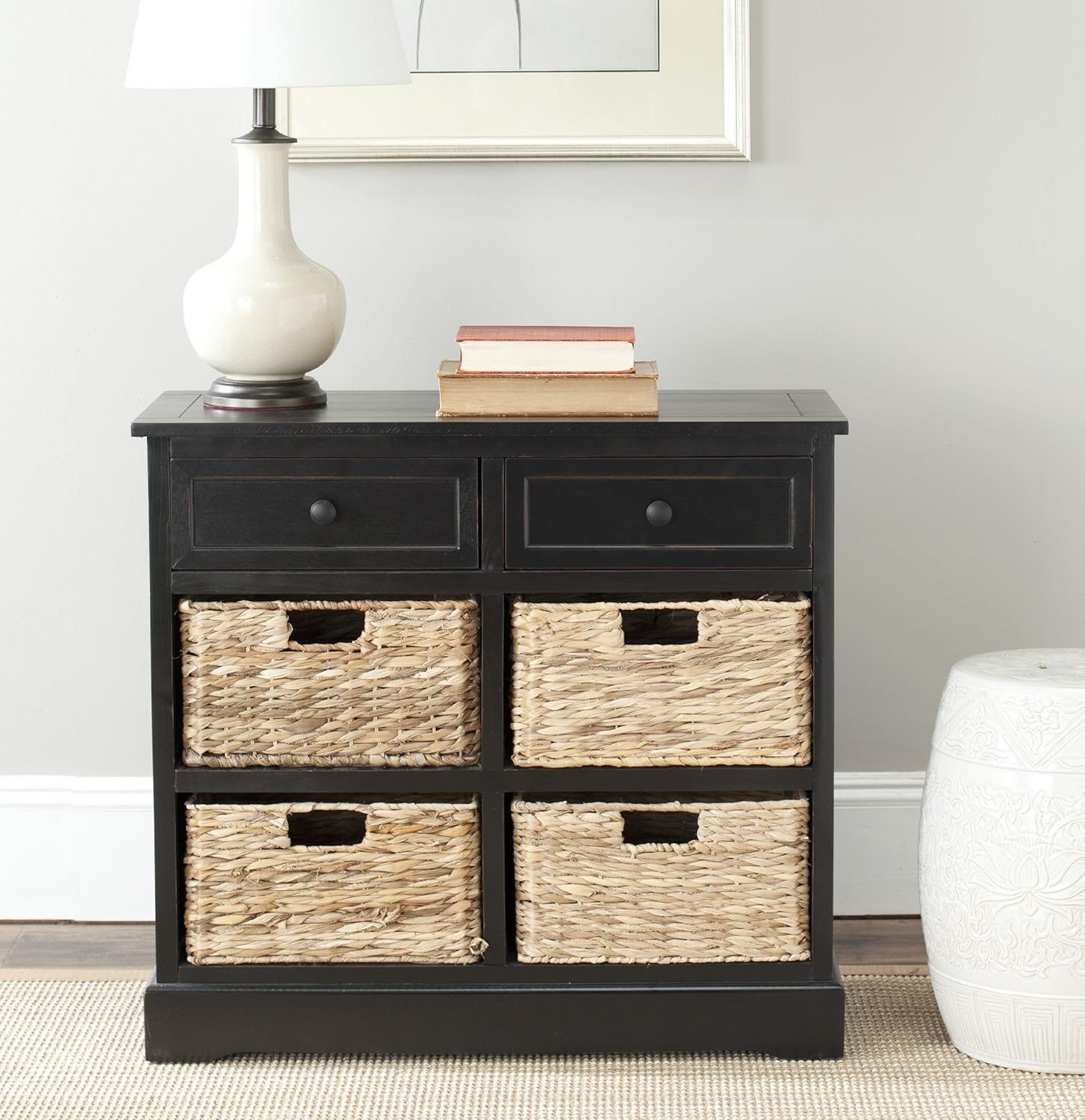 Whitewash Wicker Basket Storage Unit L27344