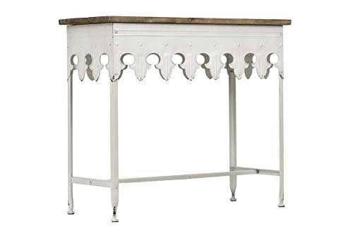 Antiqued White Metal Table with Wood Top Q70139