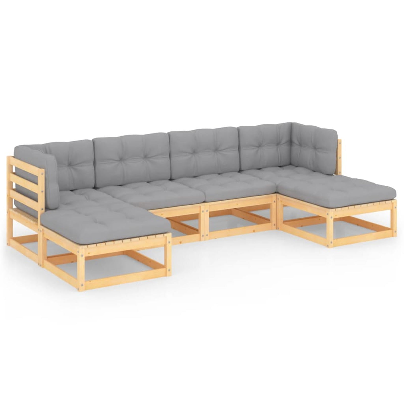 6 Piece Gray Cushioned Pinewood Outdoor Sectional Sofa Set B909