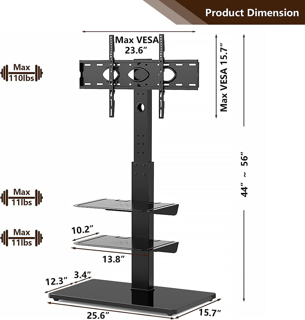 Black Swivel TV Stand with Adjustable Shelf C715