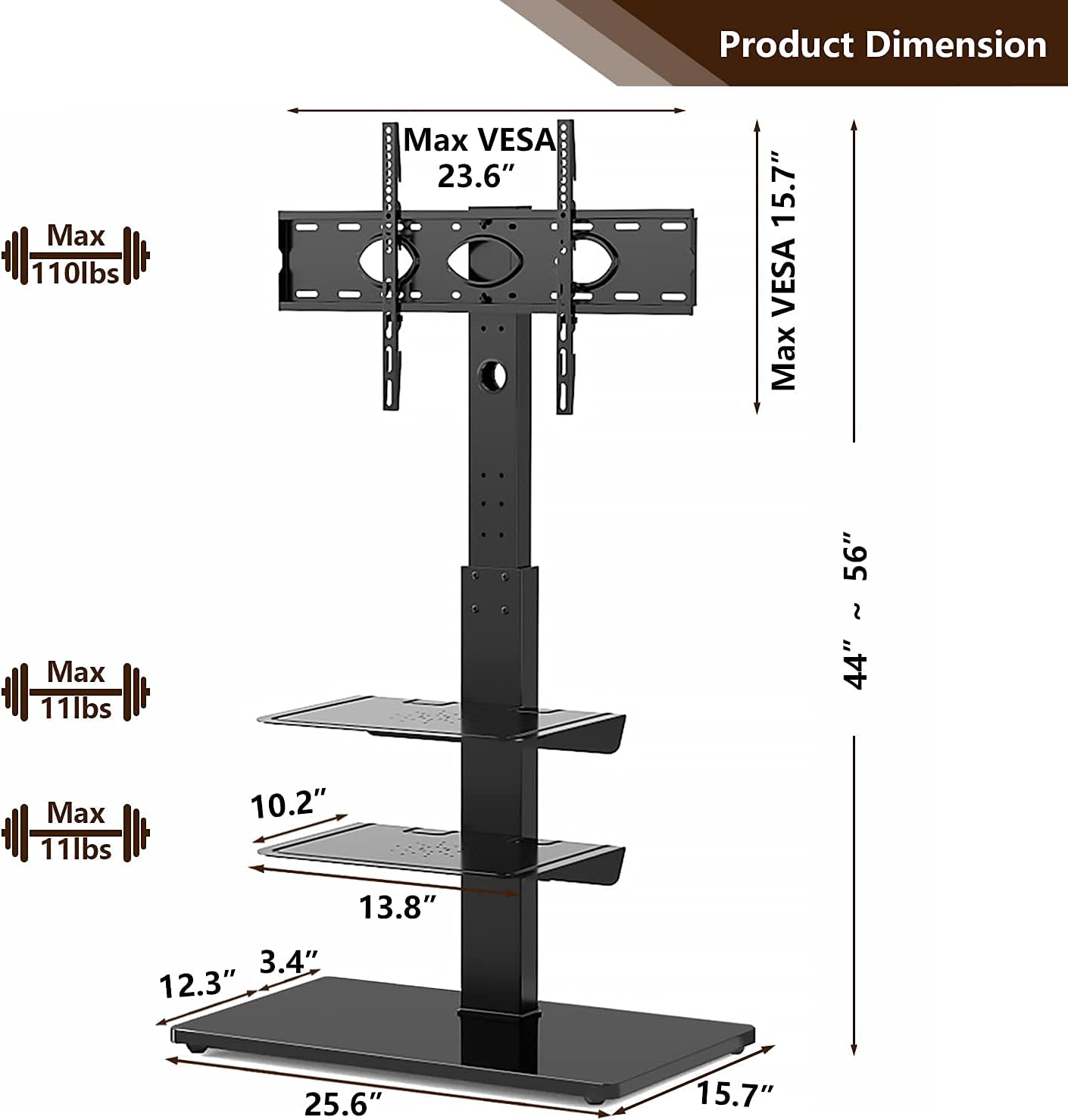 Black Swivel TV Stand with Adjustable Shelf C715