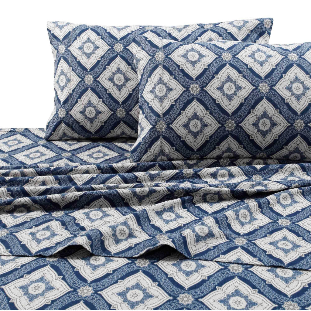 Queen Flannel Damask Printed Extra Deep Pocket Sheet Set W973696