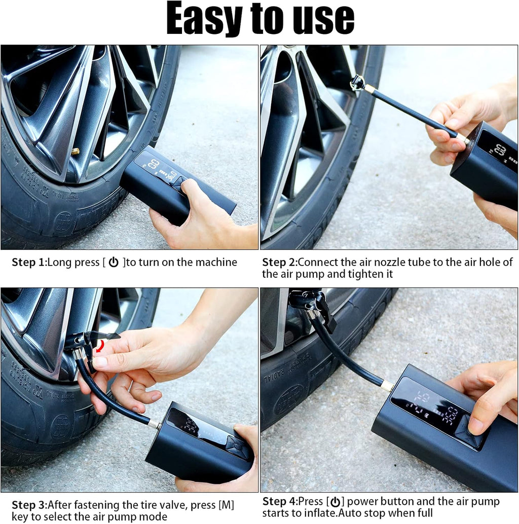 Portable Tire Inflator 150PSI 8000mAH Cordless Air Pump (Black) D493