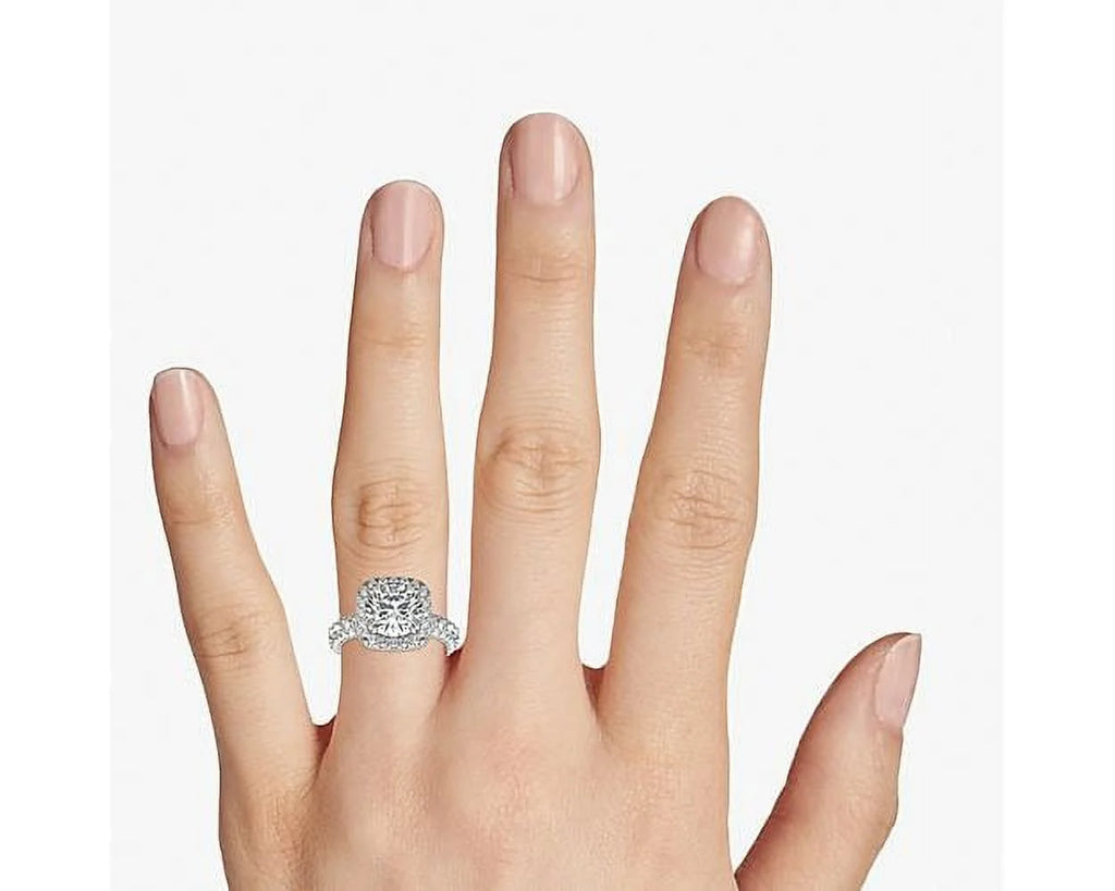 14K White Gold Halo & Solitaire Diamond Wedding Ring Size 7 N70377