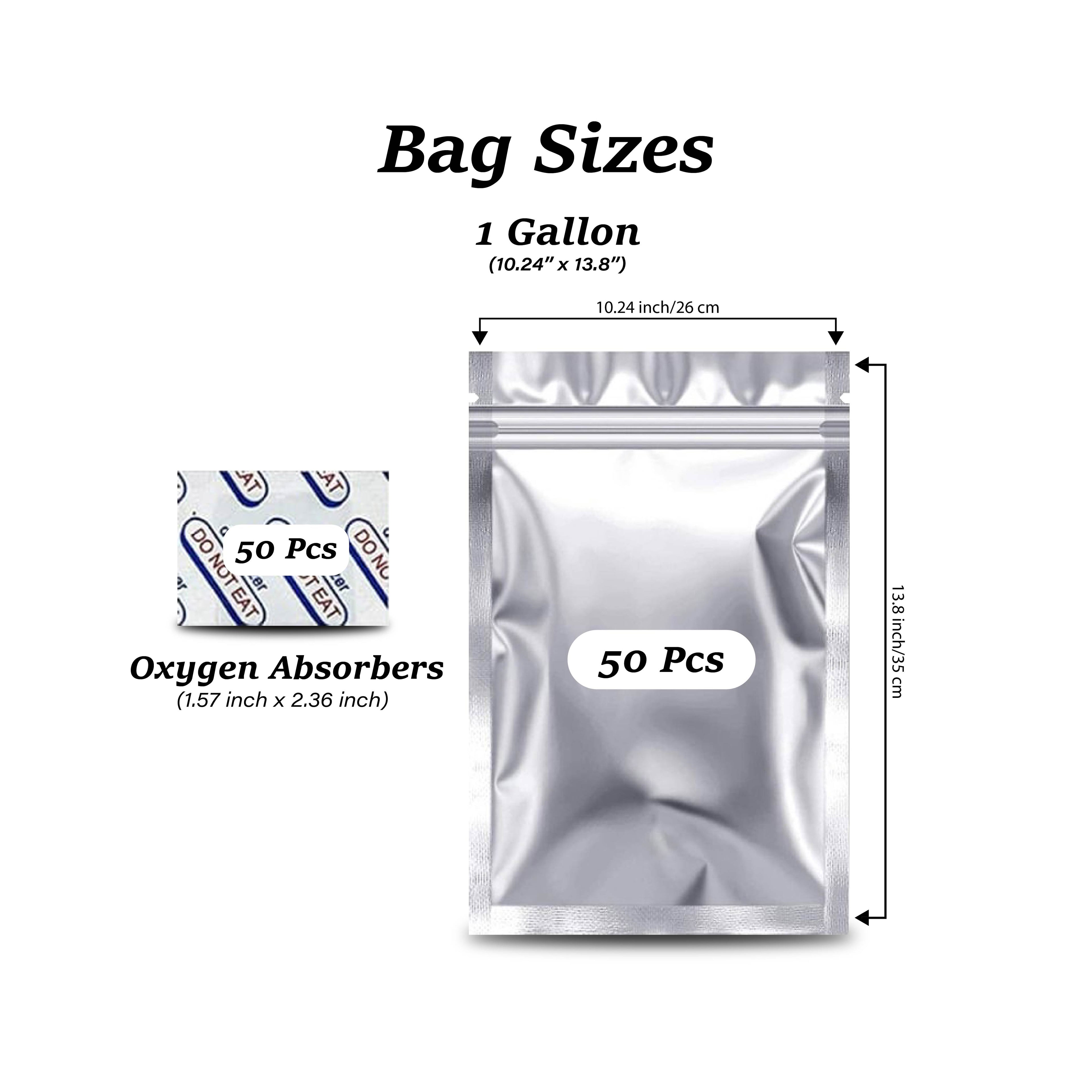 50 Pack 10"x14" 1 Gallon Resealable Mylar Bags with Oxygen Absorbers M94138