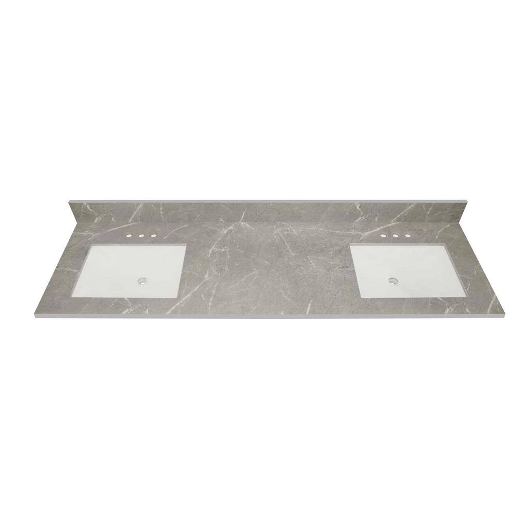 73 in. W x 22 in. Vanity Top in Soapstone Mist with Double White Sinks and 4 in. Faucet Spread G11890