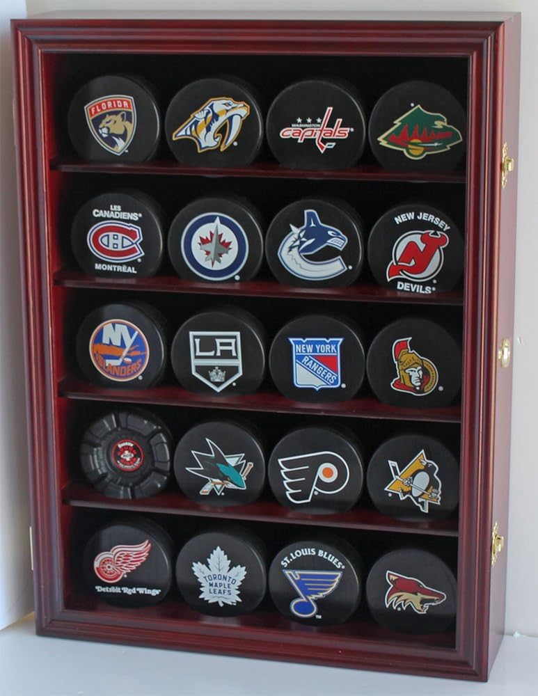 Hockey Puck Display Case Shadow Box Wall Cabinet with UV Protection Door J724