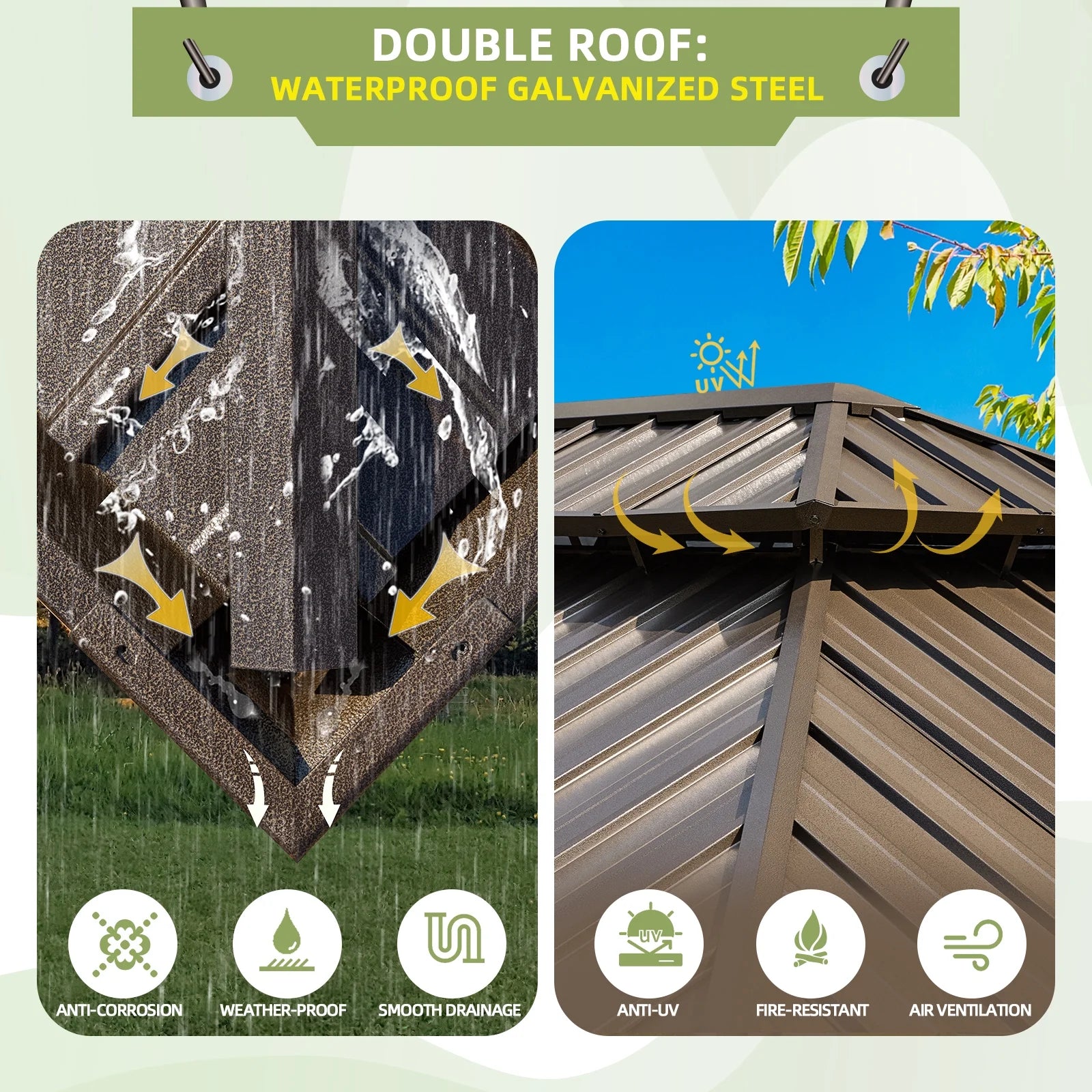 12' x 18' Hardtop Metal Double Roof Gazebo Y477