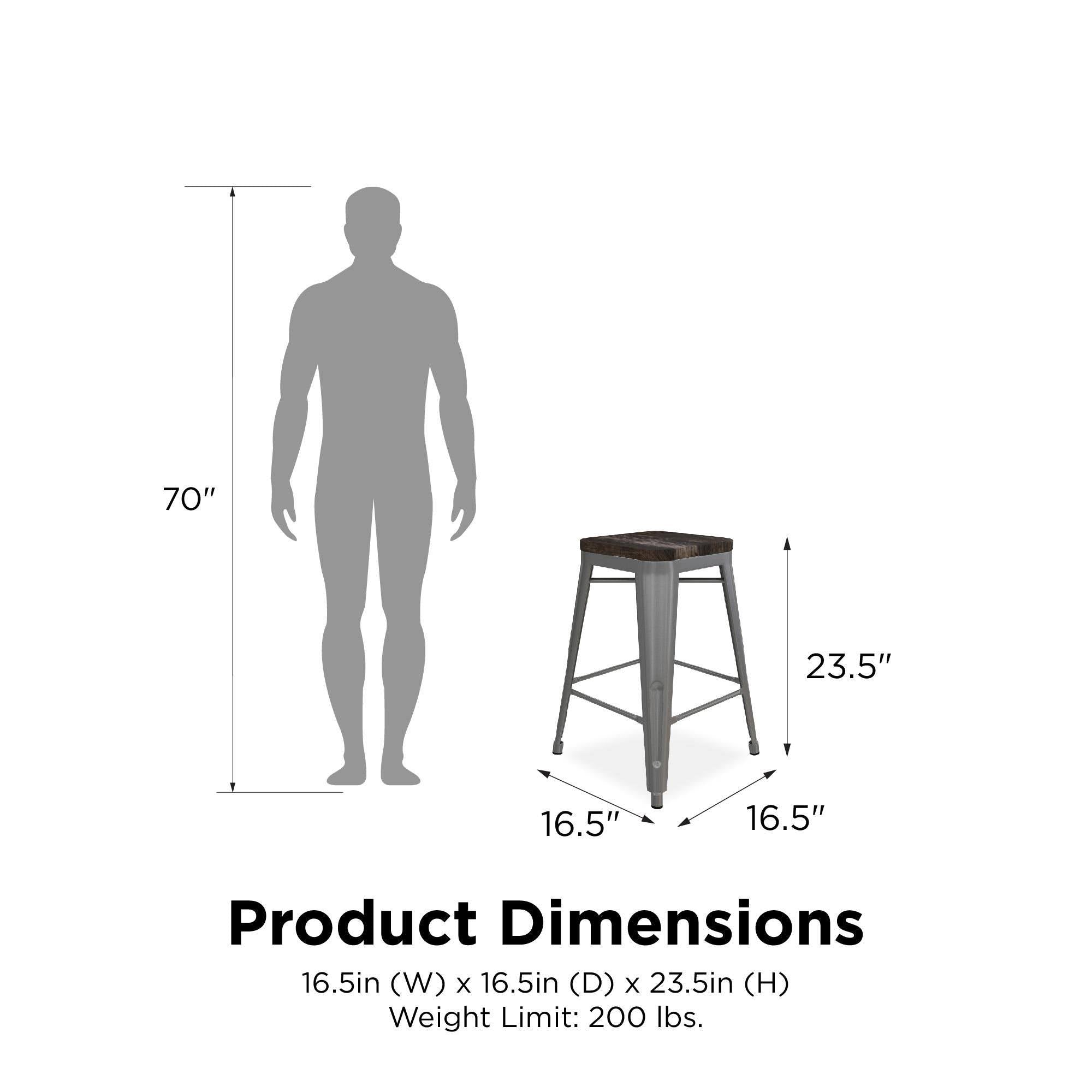 24-Inch Metal Counter Stool with Wood Seat (Set of 2) - Silver S375