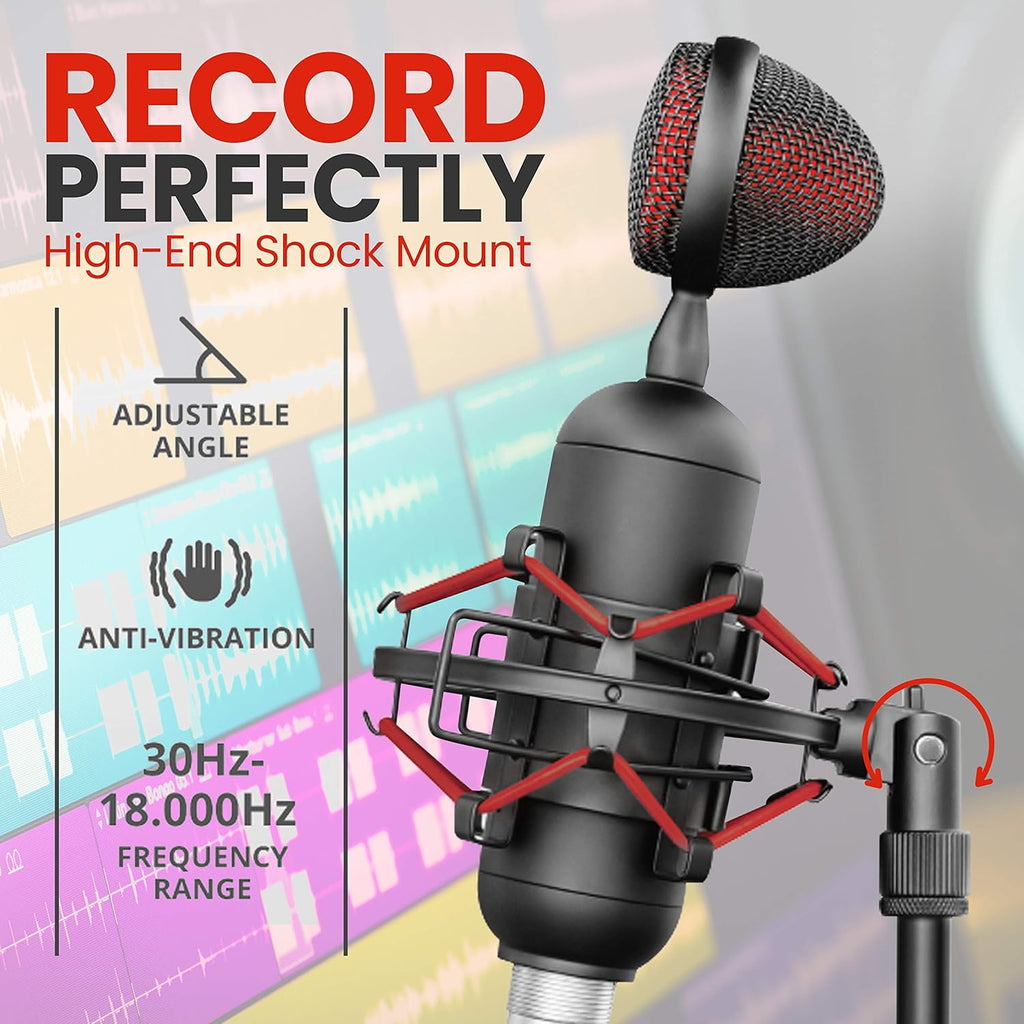 USB Cardioid Condenser Microphone with USB Cable, Built-in Pop Filter, Adjustable Desktop Stand N241581