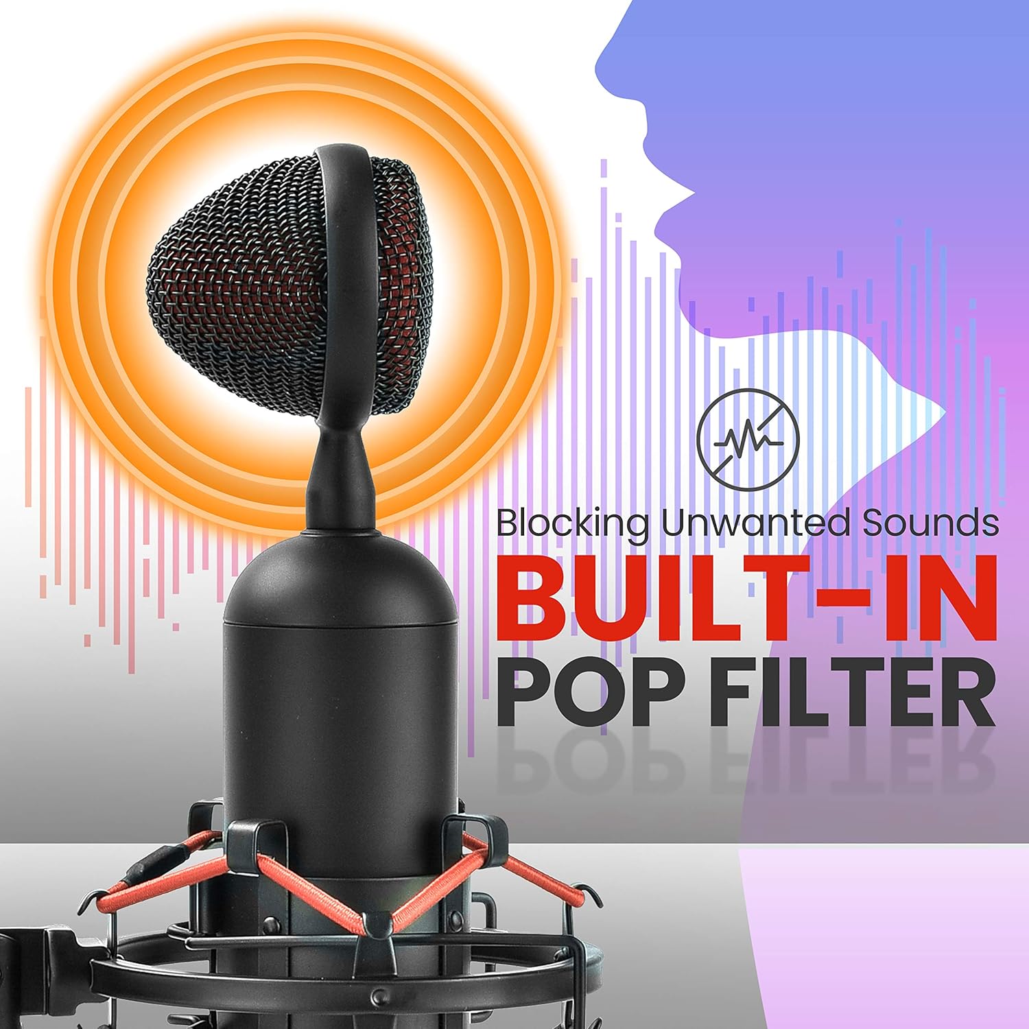USB Cardioid Condenser Microphone with USB Cable, Built-in Pop Filter, Adjustable Desktop Stand N241581