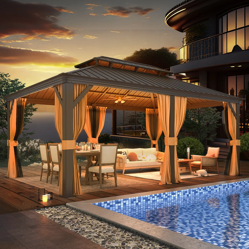 12' x 18' Hardtop Metal Double Roof Gazebo Y477