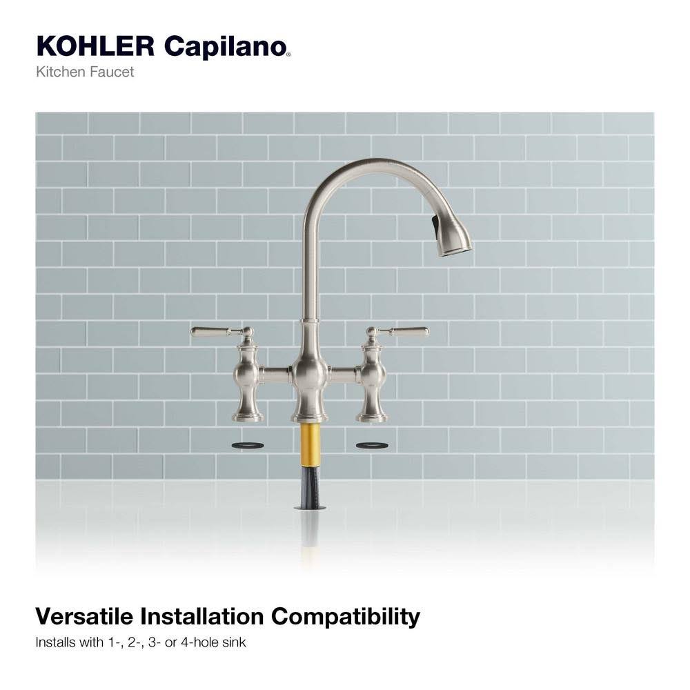 2-Handle Bridge Farmhouse Pull-Down Kitchen Faucet with Soap Dispenser H43457