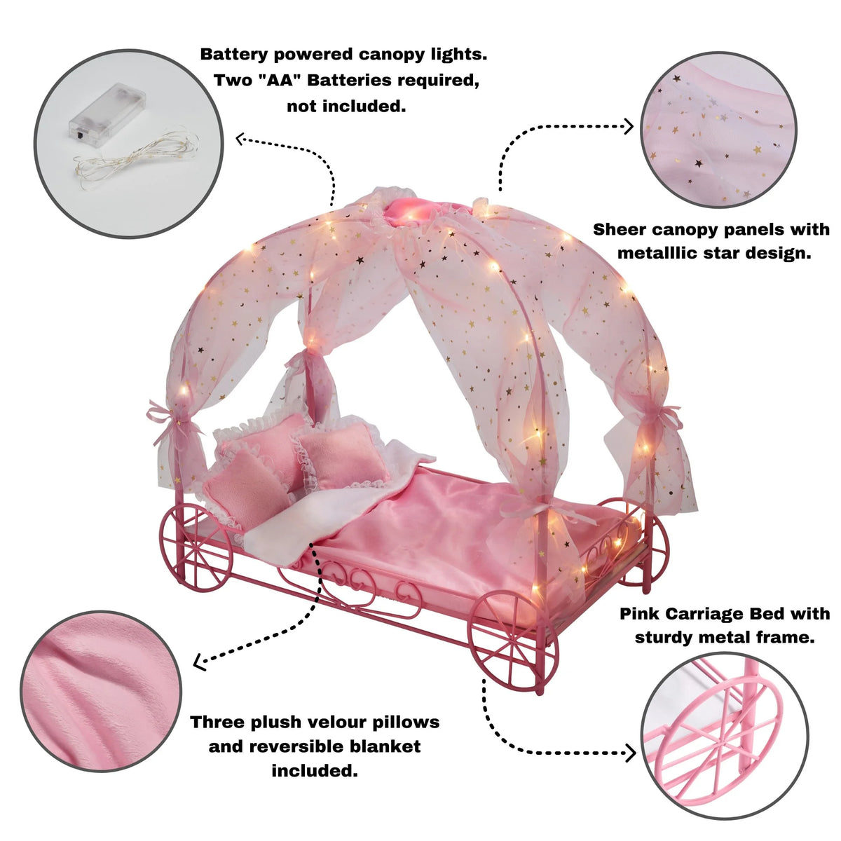 Pink Doll Bed with Canopy and LED Lights A336